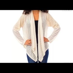 Beige Crochet Burn Out Striped Cardigan Top New